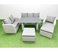 Rattan Outdoor Sofa Set with 2 Big Stools Light Grey 8 Seater Fimous Light Grey One Size