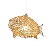 Rattan Pendant Lamp E27 Handwoven Fish Chandelier Creative Modern Minimalist Pendant Lights Hanging Height Adjustable Hanging Lamp Restaurant Bedroom Living Room Café Bar