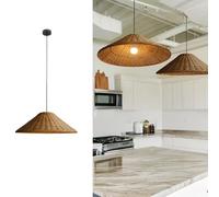 Rattan Pendant Light, Woven Hanging Lamp, Boho Coastal Style with Handcrafted Cone Shade, Statement Ceiling Fixture for Kitchen Island, Dining Room, Bedroom, Farmhouse Decor(23.6" (60cm))