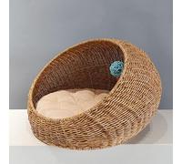 Rattan Pet Bed Closed Cat Cushion Bed Puppy Bed With Cotton Cushions at Home and Living Spaces Oval Shape Dark