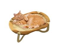 Rattan Pet Cooling Bed - with Wear and Scratch Resistant Mat Three-Dimensional Structure with Wooden Frame | Large Breathable Cat Bed for Cats and Puppies Under 10 kg, Also in the Living Room or