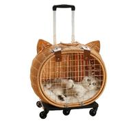 Rattan Pet Stroller Carrier - Retro Animal Cart, Telescopic Handle Travel Stroller | Medium Sized Dog Cat Daily Walking Shopping Outdoor Activity Vehicle, All Terrain Wheeled Pet Transport for Picnic