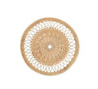 Rattan Placemat Wall Art - Japanese Boho Handwoven Hollow Round Fruit Snack Tray Natural Wicker Pastry Bread Basket Decorative Plate for Home Café Farmhouse Display (#3)