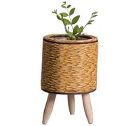 Rattan Plant Stand, Plant Pot with Legs, 5.51'' Rustic Wicker Plant Stand, Small Planter Holder, Standing Plant Pot for Balcony Apartment Drawing Room Desktop Decor Style 2, Wicker Plant Stand, Rat