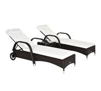 Rattan Recliner Lounger Set 2pc Brown PE Rattan 200x73x56cm Adjustable Cushions