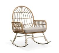 Rattan Rocking Chair with Thick Cushion - Indoor/Outdoor Lounge Egg Chair - 330lb Weight Capacity - All-Weather Comfort Seat