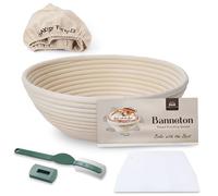 Rattan Round Banneton Proving Basket - 10 Inch, Natural, Sourdough, Home & Professional Bakers (Cloth Liner, Dough Scraper, Bread Lame, Starter Recipe Set)