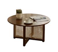 Rattan Round Coffee Table 31.5" Solid Wood Oak & Walnut Side Table Large Tabletop Stylish Living Room & Bedroom Furniture Small Coffee Table for Modern Decor