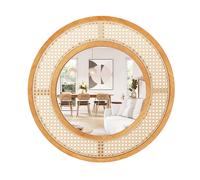 Rattan Round Wall Mirror 65 cm Wooden Framed Mirror