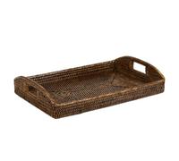 Rattan Serving Tray Drinks/Tea Platter Tray with Handles (Brown, Large)