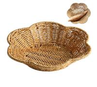 Rattan Serving Tray Flower-shaped Rustic Woven Tray Shallow Scalloped Basket 10 Inch PE Storage & Serving for Fruit, Bread, Vegetable & More