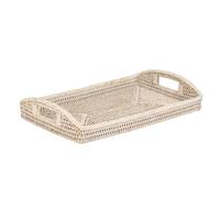 Rattan Serving Tray Premium Ketak Rattan Drinks/Tea Platter Kitchen Dining Table Alfresco Afternoon Tea Serving Tray with Handles (White, Medium)