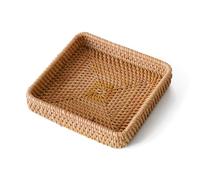 Rattan Serving Tray, Square Woven Storage Basket, Wicker Baskets for Organizing, Natural Wicker Decorative Serving Baskets for Organizing Tabletop Bathroom Kitchen Counter Square