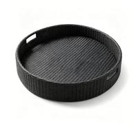 Rattan Serving Tray With Handles - Versatile Pool Float For Drinks & Snacks - Wicker Dining Tray For Outdoor Entertaining & Brunch By The Pool Black 60 * 60 * 20cm