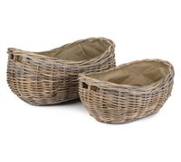 Red Hamper Set of 2 Boat Shaped Rattan Log Basket with Hessian Lining