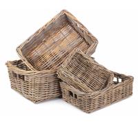 Red Hamper Shallow Kubu Grey Rattan Rectangular Basket Set 4, Wicker, Set of 4