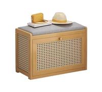 Rattan Shoe Bench with Adjustable Shelf & Soft Linen Cushion - Stylish 2-Tier Entryway & Hallway for Shoes, and Seating