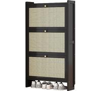 Rattan Shoe Cabinet - Black Wooden Shoe Cabinets Hallway Slim With 2 Flip/3 Flip Drawers, Modern Storage Cabinet Or Heels, Slippers, Free Standing Shoe Rack For Living Room Entrance