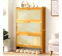 Rattan Shoe Cabinet - Space-Saving Freestanding Storage with Folding Doors, Triple Layer Design, 70cm Tall, Perfect for Entryway, Hallway, and Small Spaces