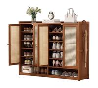 Rattan Shoe Cabinet with Doors Open Storage & SpaceSaving DesignStylish Entryway Organizer for Hallway Living Room & ClosetMaximize Storage & Declutter Your Space
