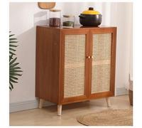 Rattan Shoe Rack - Slim Freestanding Design with Open Compartments & Anti-Tip Device for Modern Storage in Living Room & Bedroom
