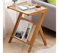 Rattan Side Table, Mid Century Coffee Table with Glass Top & Magazine Rack, Compact Design for Living Room and Bedroom, Ideal for Small Spaces
