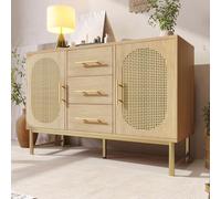Rattan Sideboard with 2 Doors & 3 Drawers Adjustable Shelves Anti-Tip Design 120x40x74 cm Sonoma Oak Perfect for Bedroom & Living Room Storage