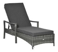 Outsunny Patio Rattan Sun Lounger w/ Removeable and Washable Cushion - Mixed Grey, Grey