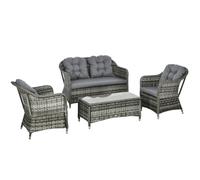 Rattan Sofa Set 4pc Grey 129x78x83cm Aluminium Rattan Frame Glass Top Cushions &