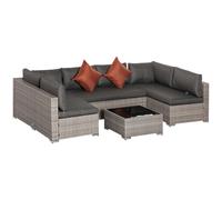 Rattan Sofa Set 6-Seater Grey PE Rattan 135x72.5x62cm Tempered Glass Outdoor pad