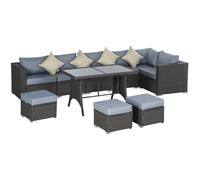 Outsunny 10 Pieces Rattan Sofa Set Table Stool Cushion Conservatory Wicker