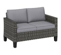 Outsunny Rattan Sofa With Cushions, 2 Seater Garden Furniture, Dark Grey