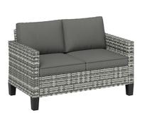Outsunny Rattan Sofa With Cushions, 2 Seater Garden Furniture, Light Grey