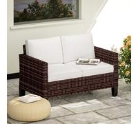 Outsunny Rattan Sofa with Cushions, 2 Seater Garden Furniture, Brown