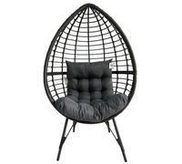 Rattan Standing Egg Chair With Soft Cushion, Durable Metal Frame, Max Load 180 Kg - Gray