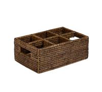 Rattan Storage Basket 6 Compartment Premium Ketak Rattan Multi Purpose Hand Woven Basket (Brown)