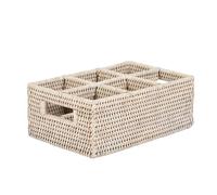 Rattan Storage Basket 6 Compartment Premium Ketak Rattan Multi Purpose Hand Woven Basket (White)