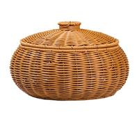 Rattan Storage Basket Rattan Basket with Lid Round Large Capacity Woven Washable Rattan Storage Basket Pastoral Multipurpose Rattan Baskets for Egg Tea Snacks Fruits Cosmetic