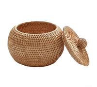 Rattan Storage Basket with Lid for Organizing For Snacks, Chess Pieces, Jewelry, and More - Lightweight, Stackable, Container for Living Room and Bedroom