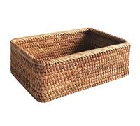 Rattan Storage Baskets Woven Bread Basket Rectangular Wicker Serving Organizer Tray Rattan Fruit Basket for Kitchen Countertop Living Room,Brown Open Storage Bins