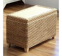 Rattan Storage Bench Entryway Bench With Solid Wood Legs - Ottoman Bench Storage Chest For Living Room, Bedroom, End Of Bed - Indoor Furniture Organizing Solution(Size:80*30*40cm,Color:Plant)
