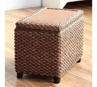 Rattan Storage Bench with Solid Wood Legs Stylish Ottoman Storage Chest for Entryway Living Room Bedroom End of Bed Functional Indoor Furniture (Size: 80x30x40cm Color: Coffee)