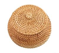 Rattan Storage Box With Lid, Wicker Basket For Snacks And Small Jewellery Organiser, Vietnamese Autumn Vine Container With Cover, Stackable Desktop Organizer For Office