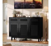 Rattan Storage Cabinet with 3 Drawers & 3 Doors Narrow Sideboard for Bedroom & Hallway Stylish Wooden Kommode Space-Saving Design 108x40x80cm