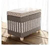 Rattan Storage Ottoman Footstool with Padded Seat, Gray 80x30x40cm, Stylish Sofa Stool for Living Room & Bedroom, Perfect for Shoe Changing & Home nization