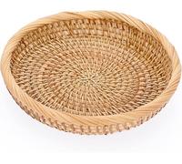 Rattan Storage Tray with Handle - Versatile Round Tray for Bread, Fruit, Food, Coffee, and Breakfast Display