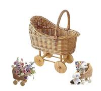 Rattan stroller-shaped flower basket, unique stroller-style flower basket with handles, makes a unique gift arrangement.