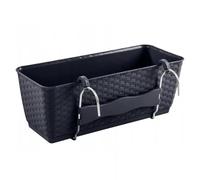 Rattan-Style Balcony Planter Box with Mounting Hooks, Rectangular Flower Pot with Drainage Insert, Anthracite Black 49x17x17 cm