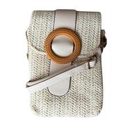 Rattan Style Crossbody Buckle Bag with Magnetic Closure, 19 x 13 cm (Cream)