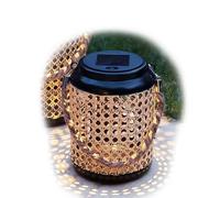 Rattan Style Solar Lanterns Rope Handle Black Metal Distressed Garden Light (Small)